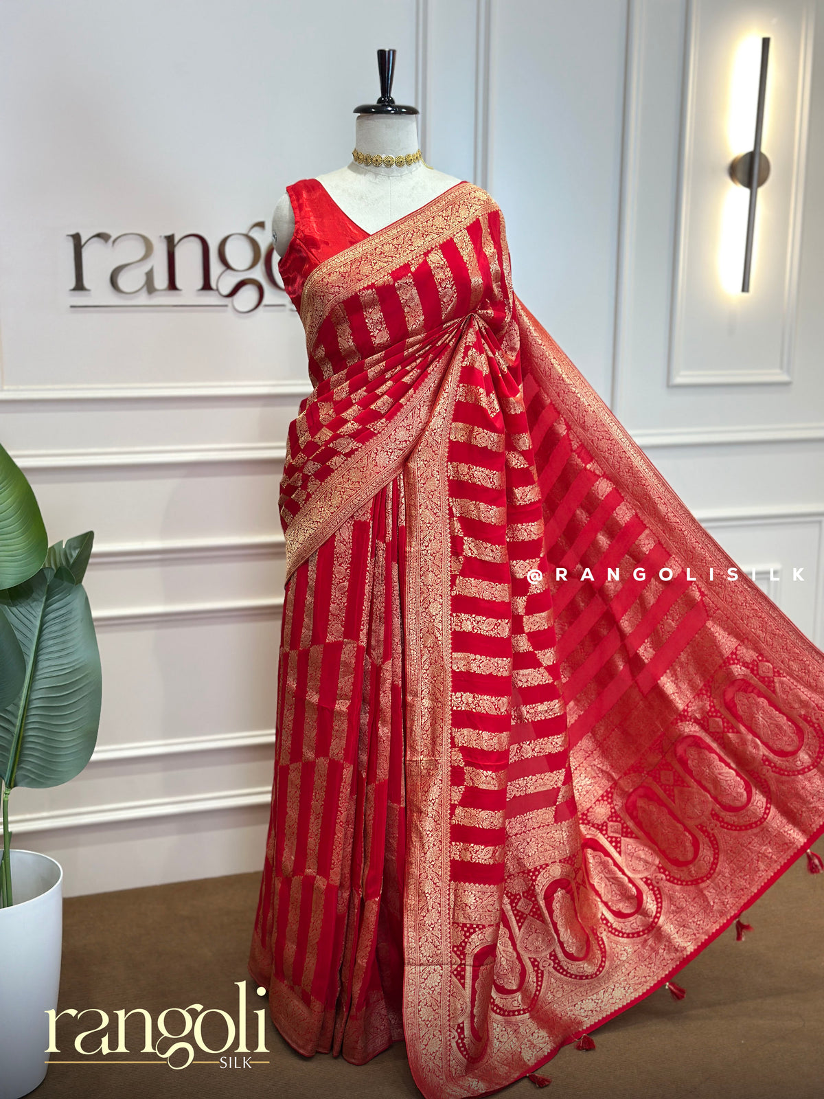 Banaras Saree with Leheriya Zari Stripes & Rich Pallu - Post 1037