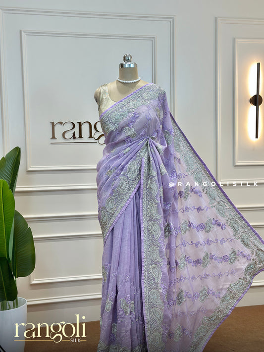 Designer Purple Saree with Intricate Rhinestone Embellishments - Post 426