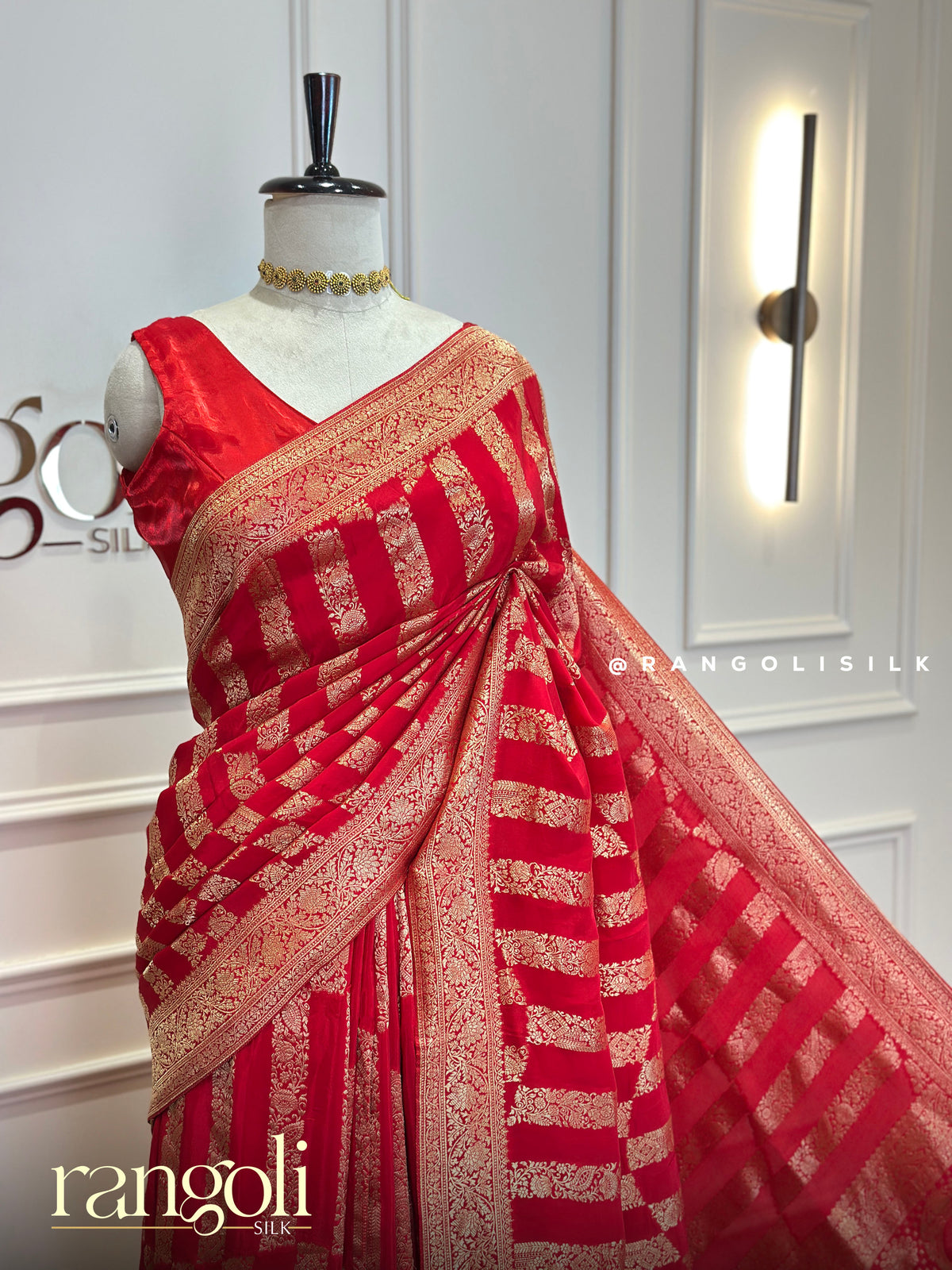 Banaras Saree with Leheriya Zari Stripes & Rich Pallu - Post 1037