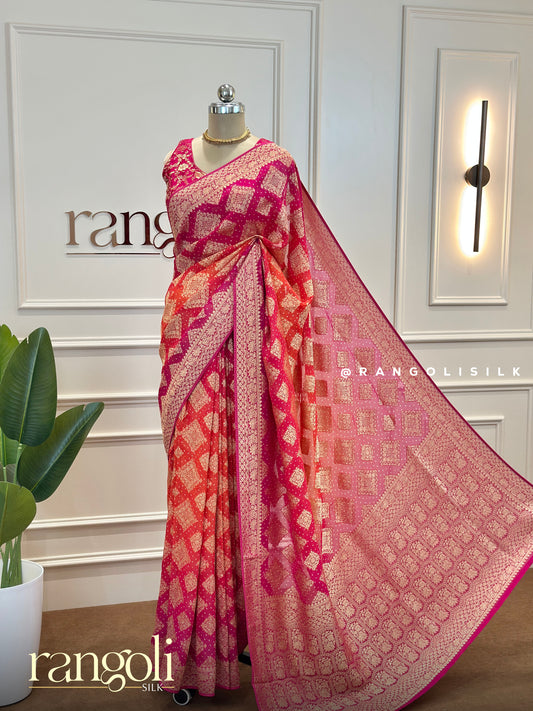 Banarasi Silk Saree with Intricate Patterns in Elegant Double Shades - Post 521