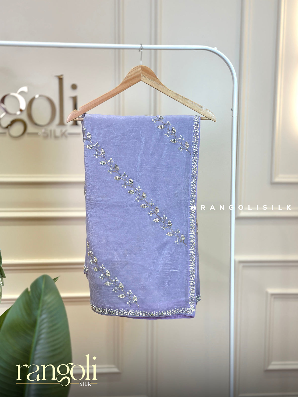 Designer Partywear Saree with Diagonal Leaf Embroidery - Post 1036