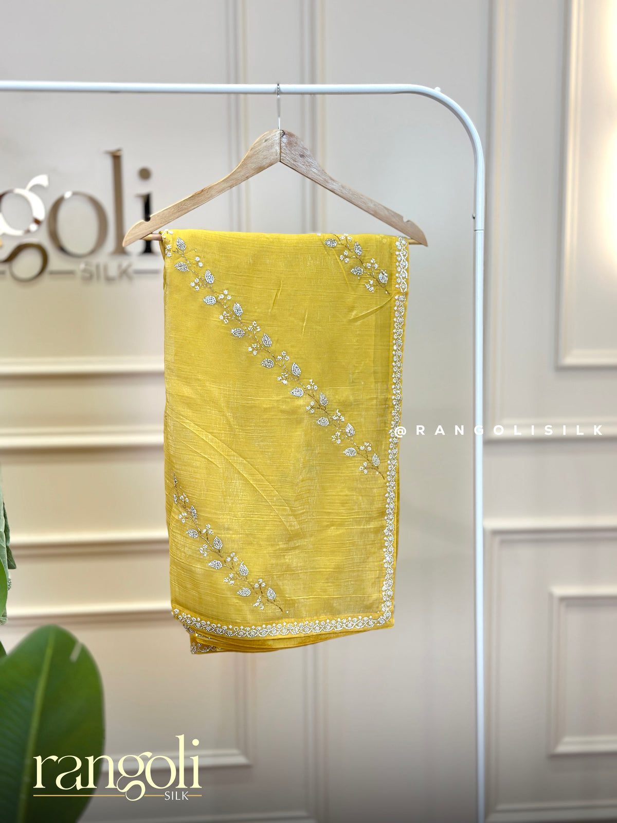 Designer Partywear Saree with Diagonal Leaf Embroidery - Post 1036