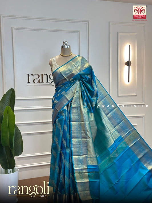 Pure Kanjivaram Silk Saree with Striped Floral Design - Post 430