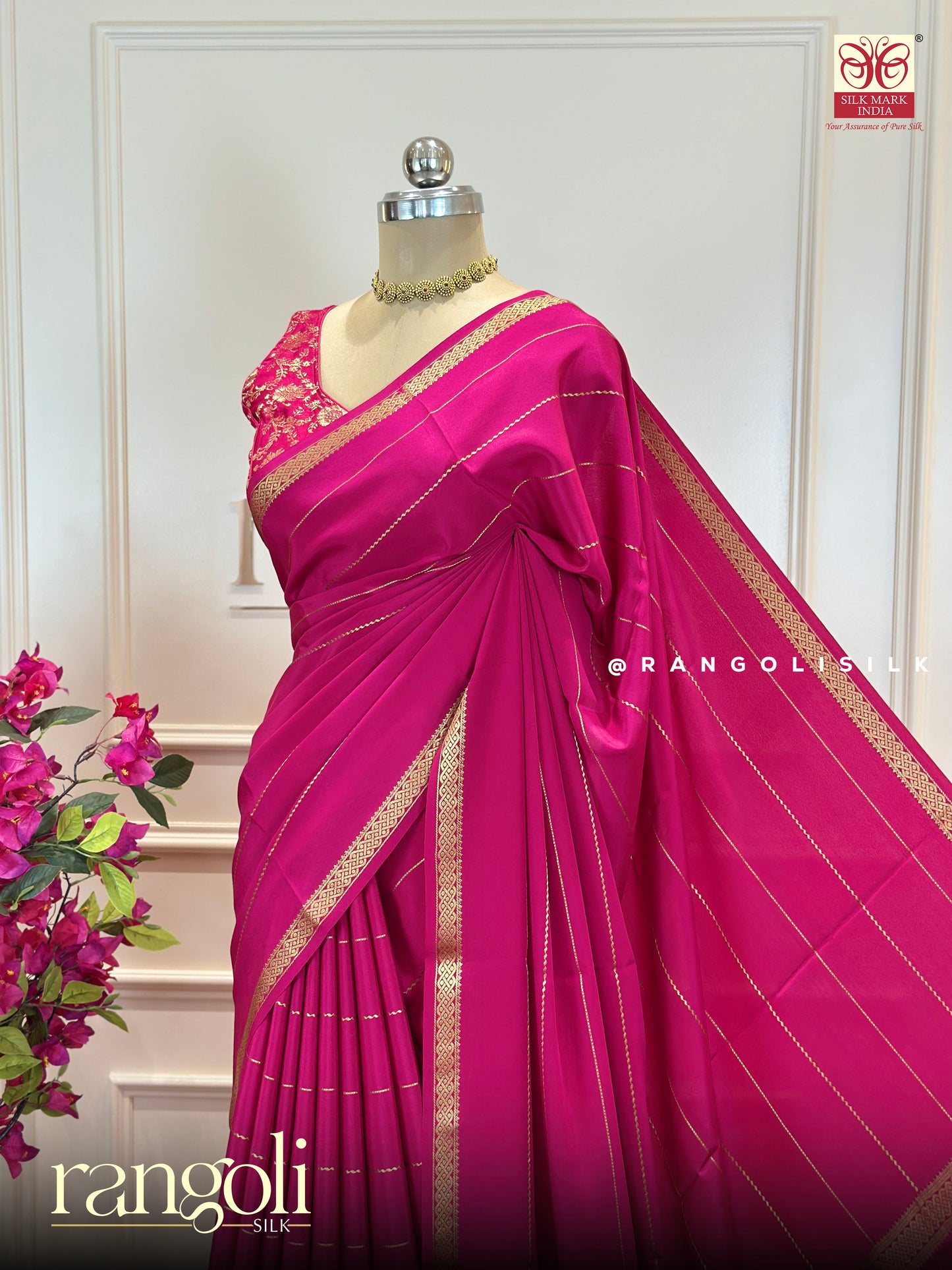 Royal Magenta Mysore Silk Saree with Elegant Zari Work - Post 624