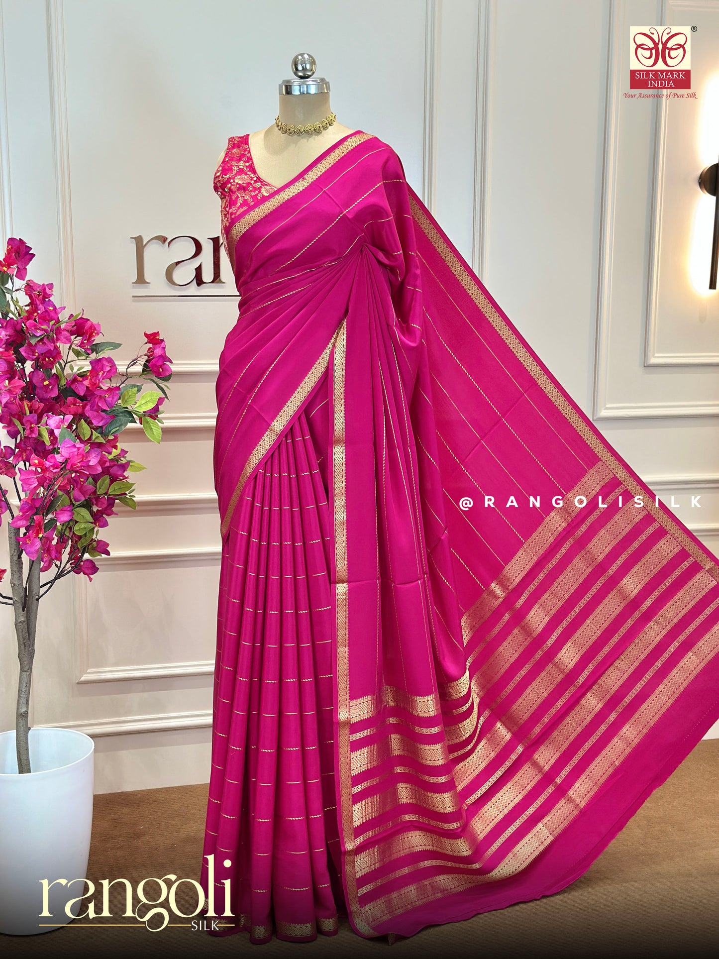 Royal Magenta Mysore Silk Saree with Elegant Zari Work - Post 624