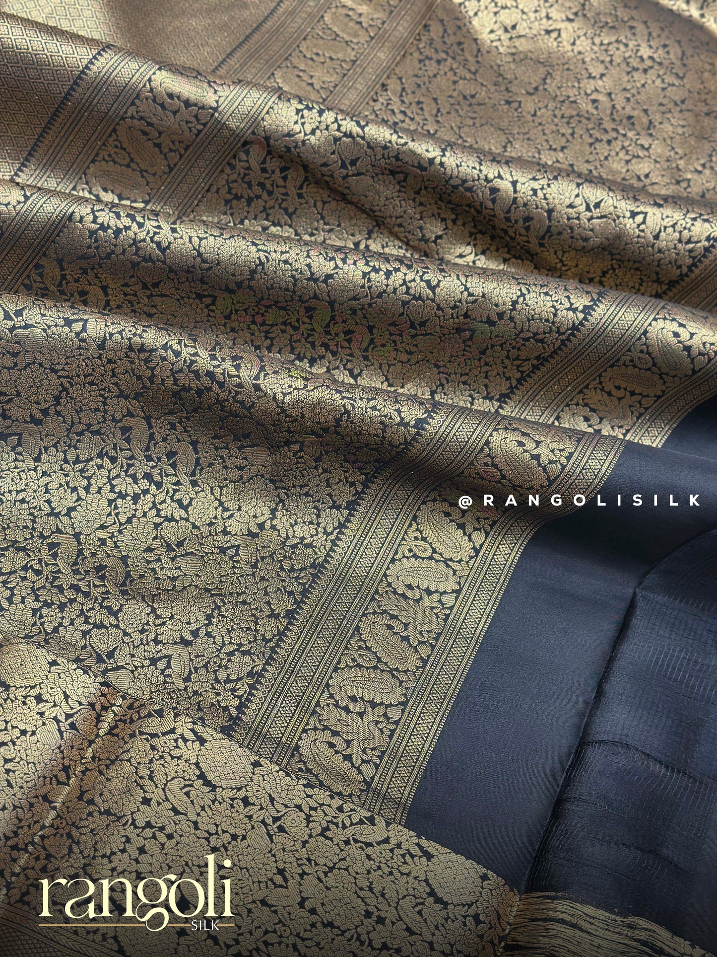 Black Kanjivaram Silk Sarees with Rich Zari Work & Contrast Borders - Post 932
