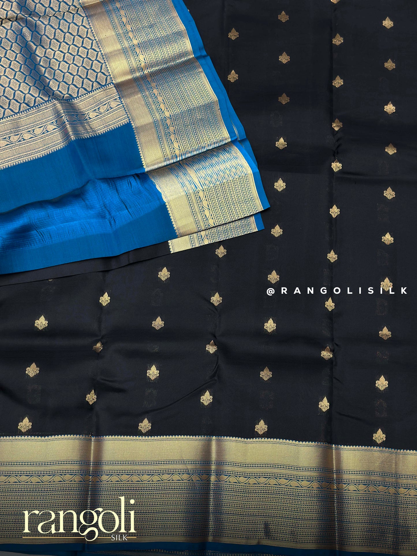 Black Kanjivaram Silk Sarees with Rich Zari Work & Contrast Borders - Post 932