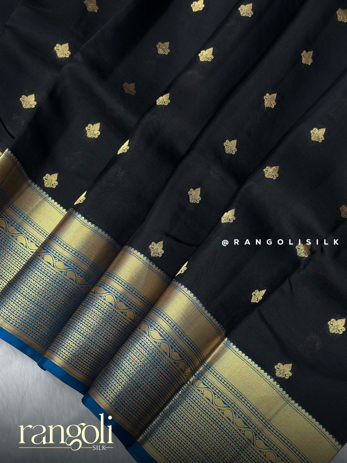Black Kanjivaram Silk Sarees with Rich Zari Work & Contrast Borders - Post 932