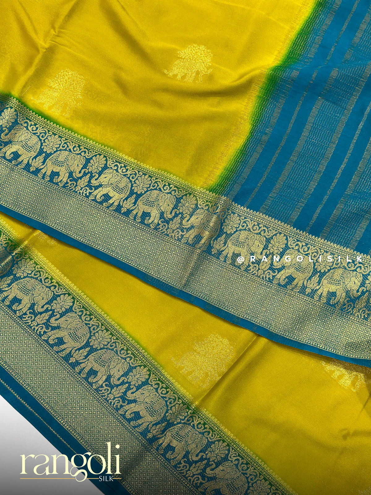 Semi Mysore Crepe Silk Saree with Elephant Motifs & Traditional Border - Post 1039