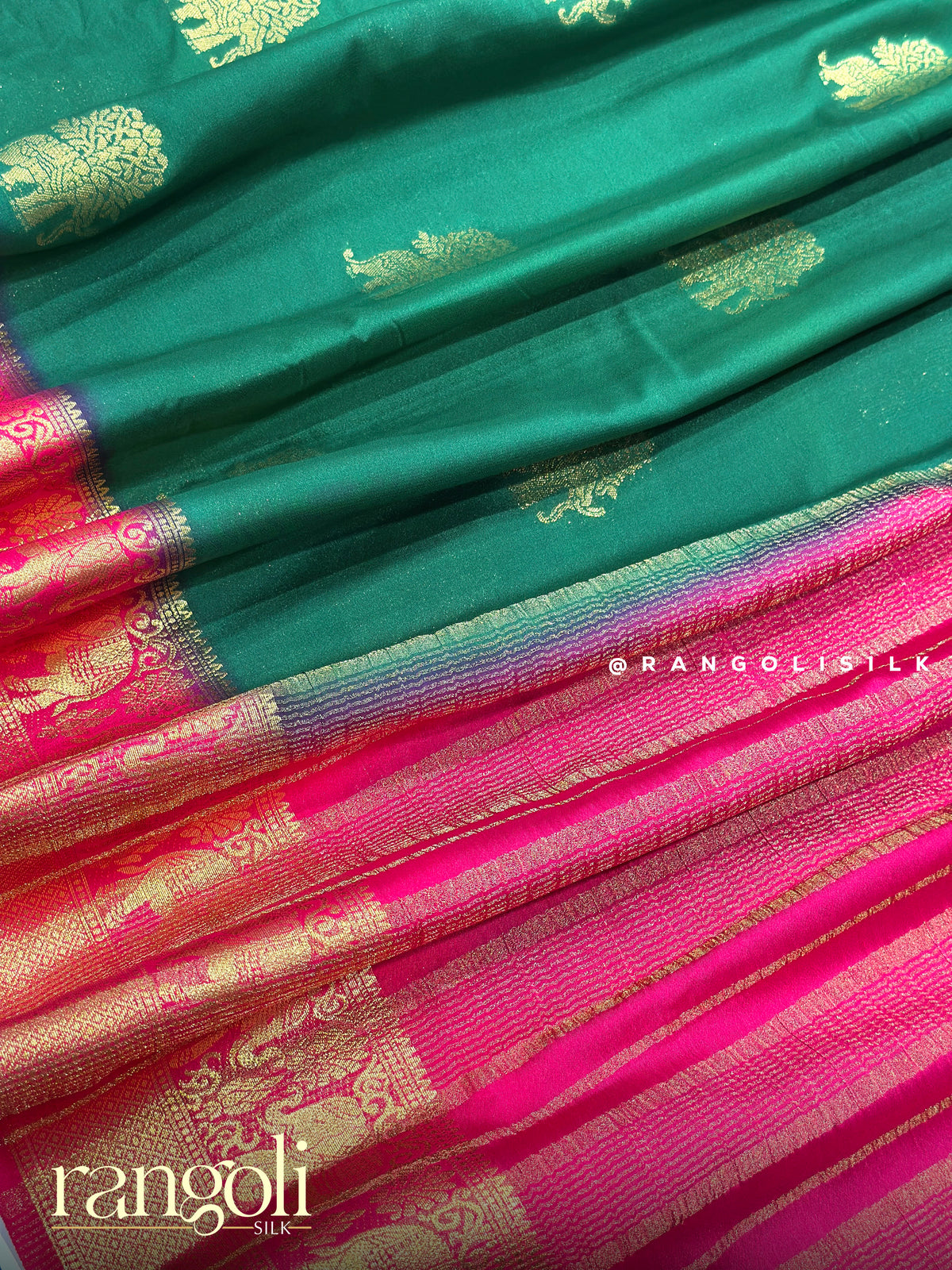 Semi Mysore Crepe Silk Saree with Elephant Motifs & Traditional Border - Post 1039
