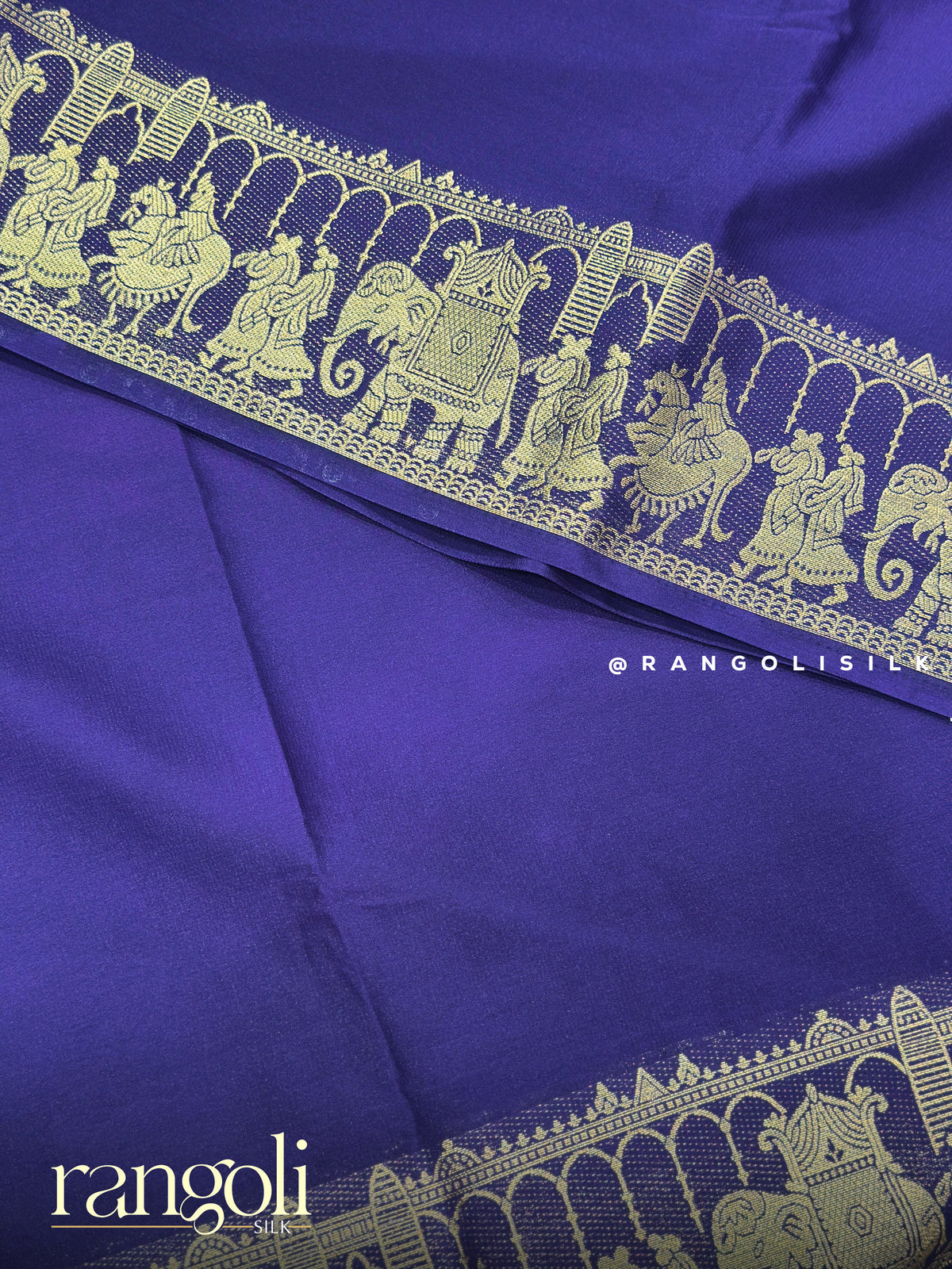 Semi Mysore Crepe Silk Saree with Elephant Motifs & Traditional Border - Post 1039