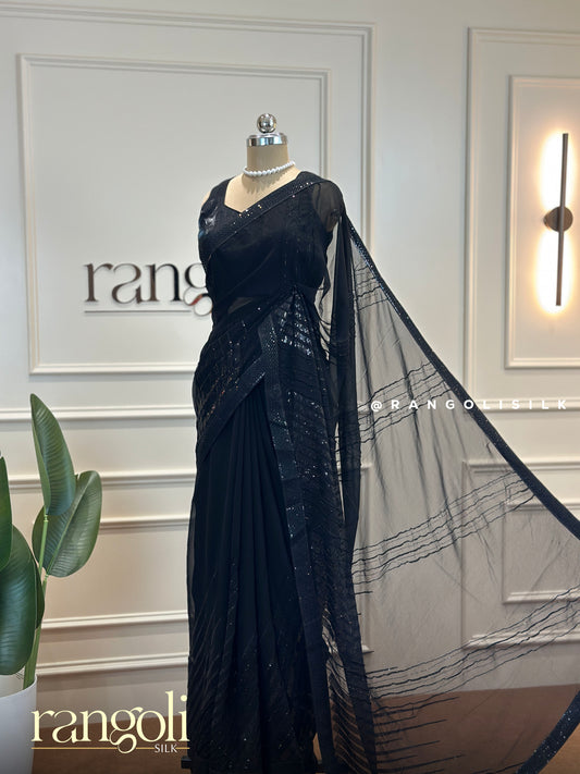 Elegant Black Designer Saree with Sequin Work - Post 522