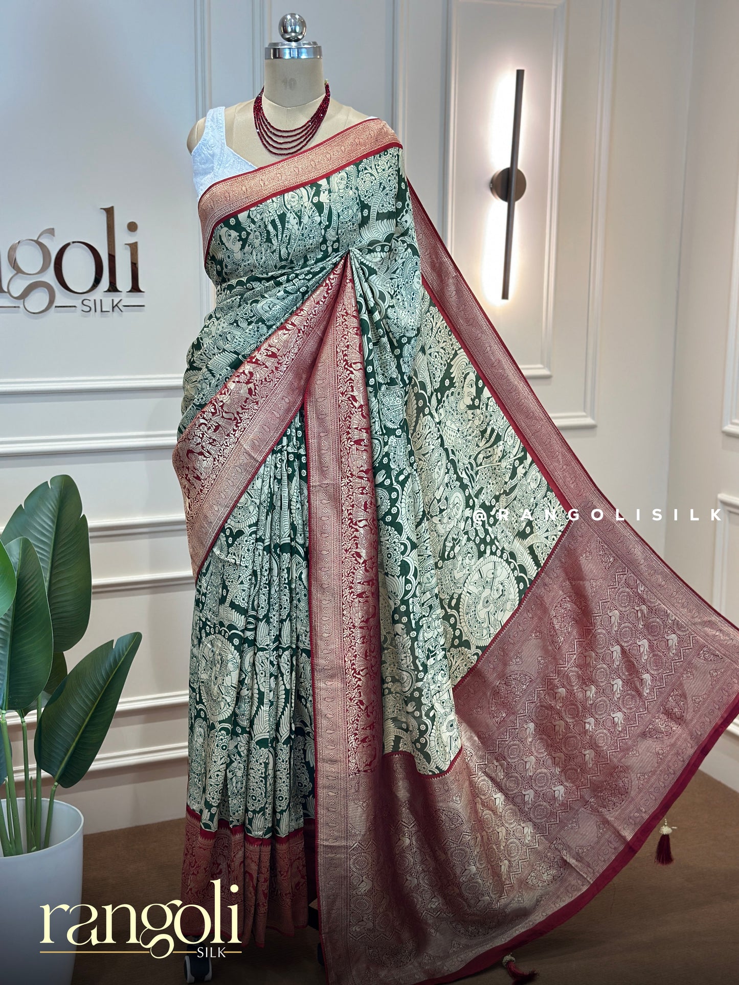 Sage Green Cotton Mix Saree with Maroon Gold Zari Border - Post 819