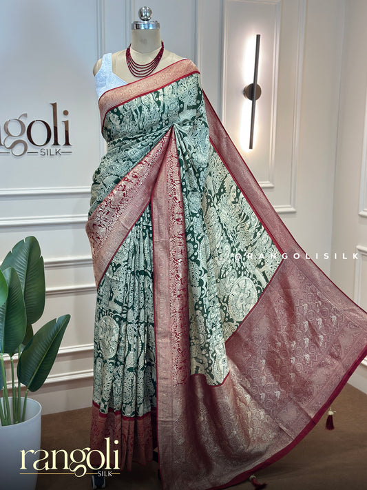 Sage Green Cotton Mix Saree with Maroon Gold Zari Border - Post 819