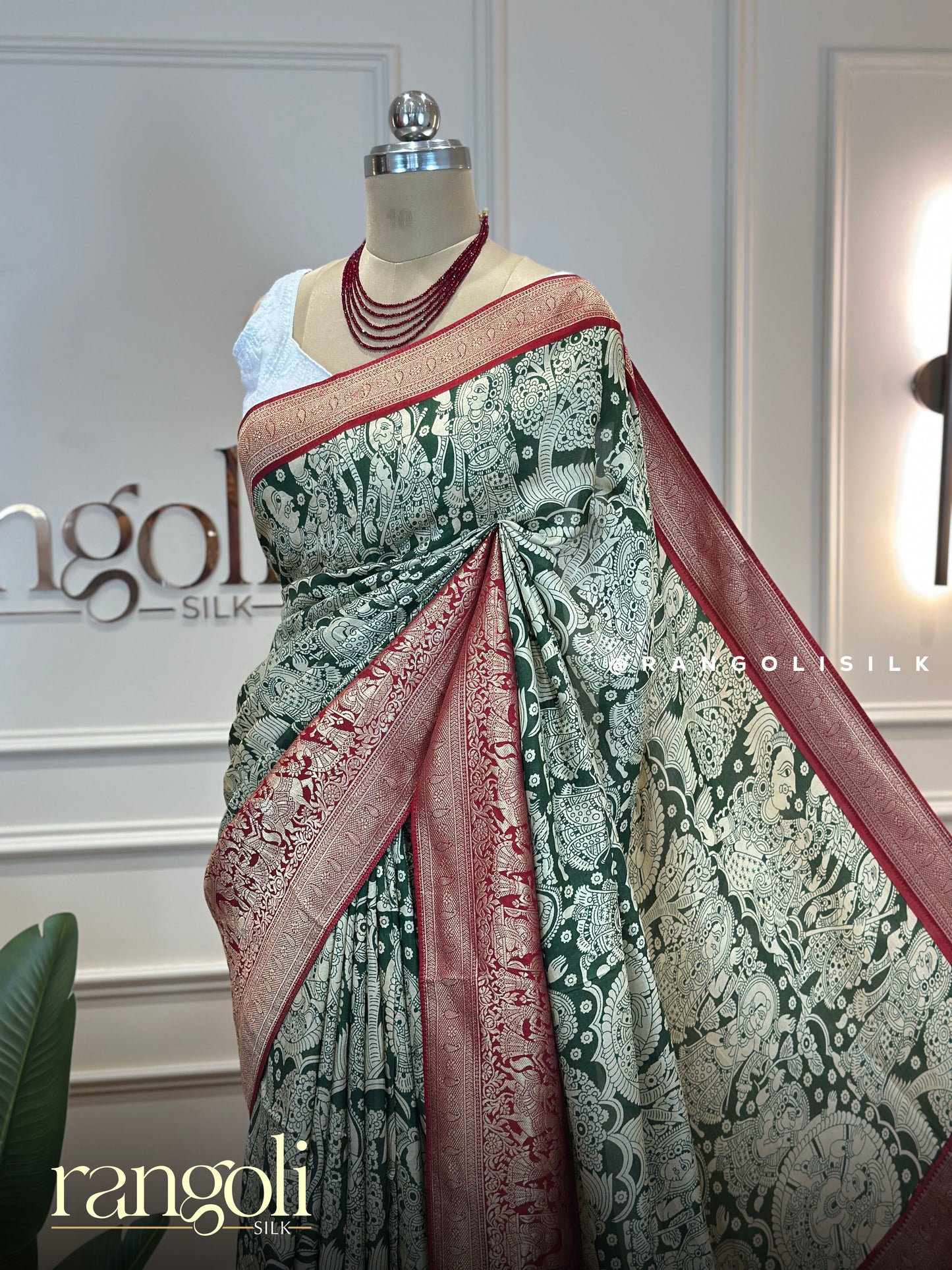 Sage Green Cotton Mix Saree with Maroon Gold Zari Border - Post 819