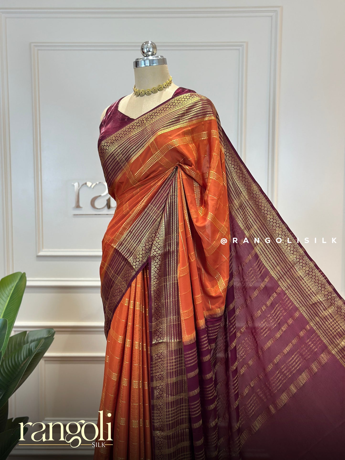 Semi Mysore Crepe Silk Saree with Zari Checks - Post 818