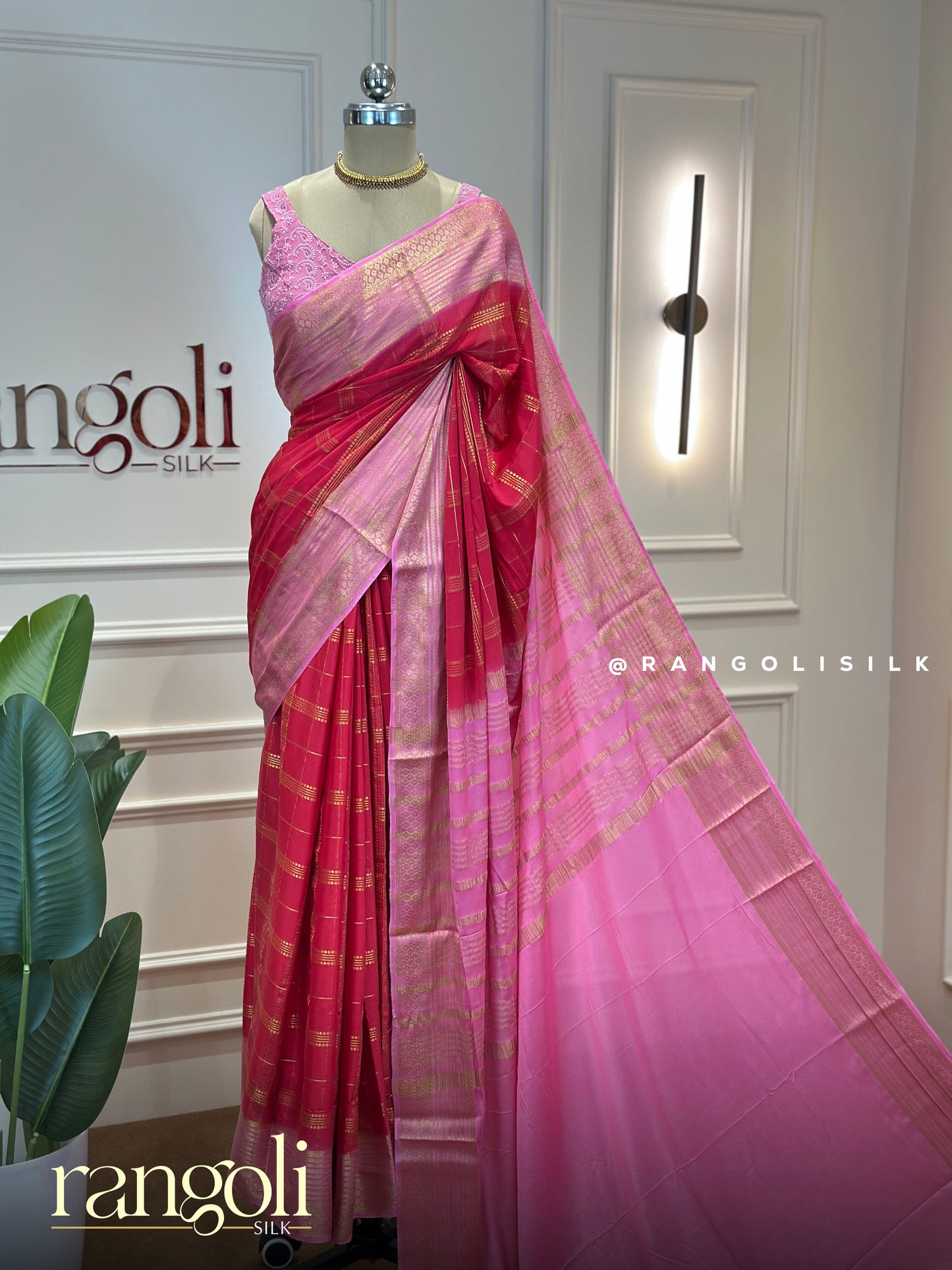 Semi Mysore Crepe Silk Saree with Zari Checks - Post 818