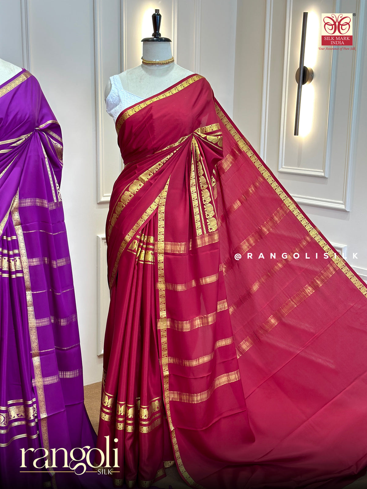 Pure Mysore Crepe Silk Saree with Elephant Border – Silk Mark Certified - Post 1040