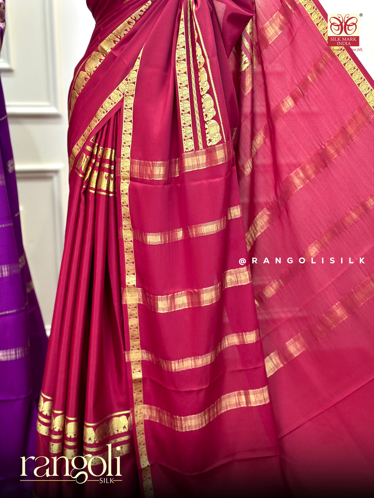 Pure Mysore Crepe Silk Saree with Elephant Border – Silk Mark Certified - Post 1040