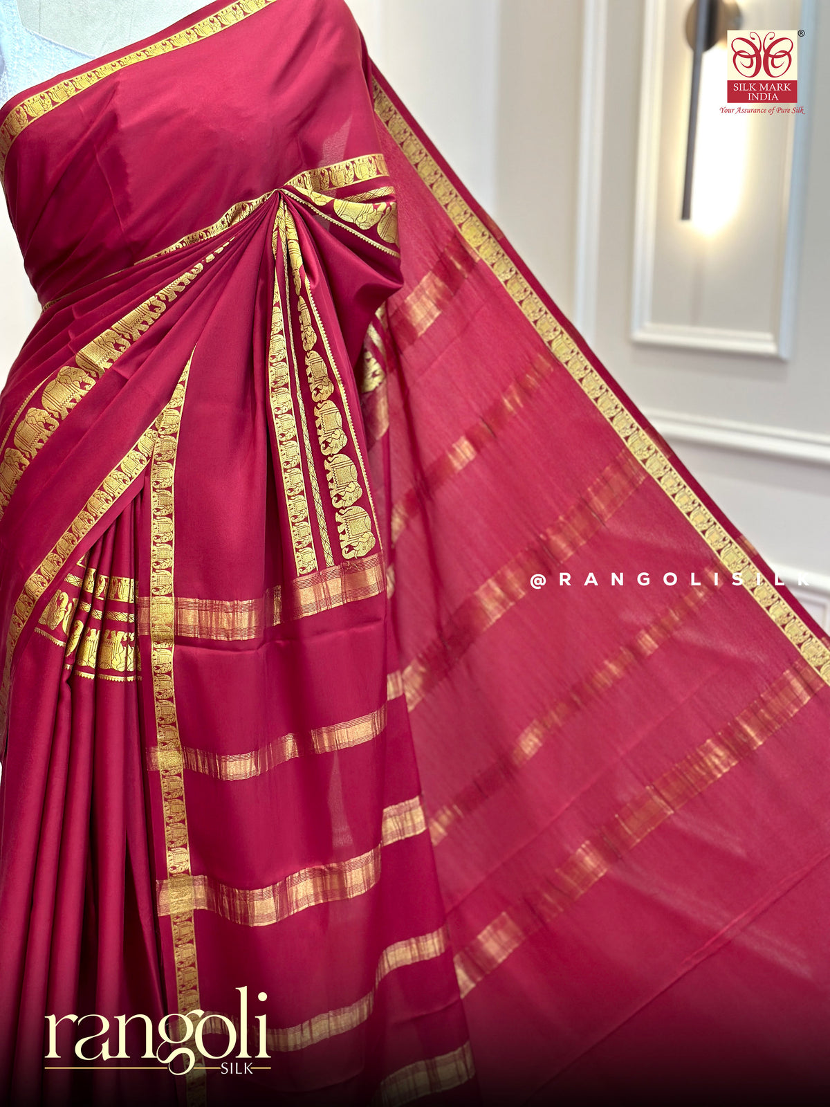 Pure Mysore Crepe Silk Saree with Elephant Border – Silk Mark Certified - Post 1040