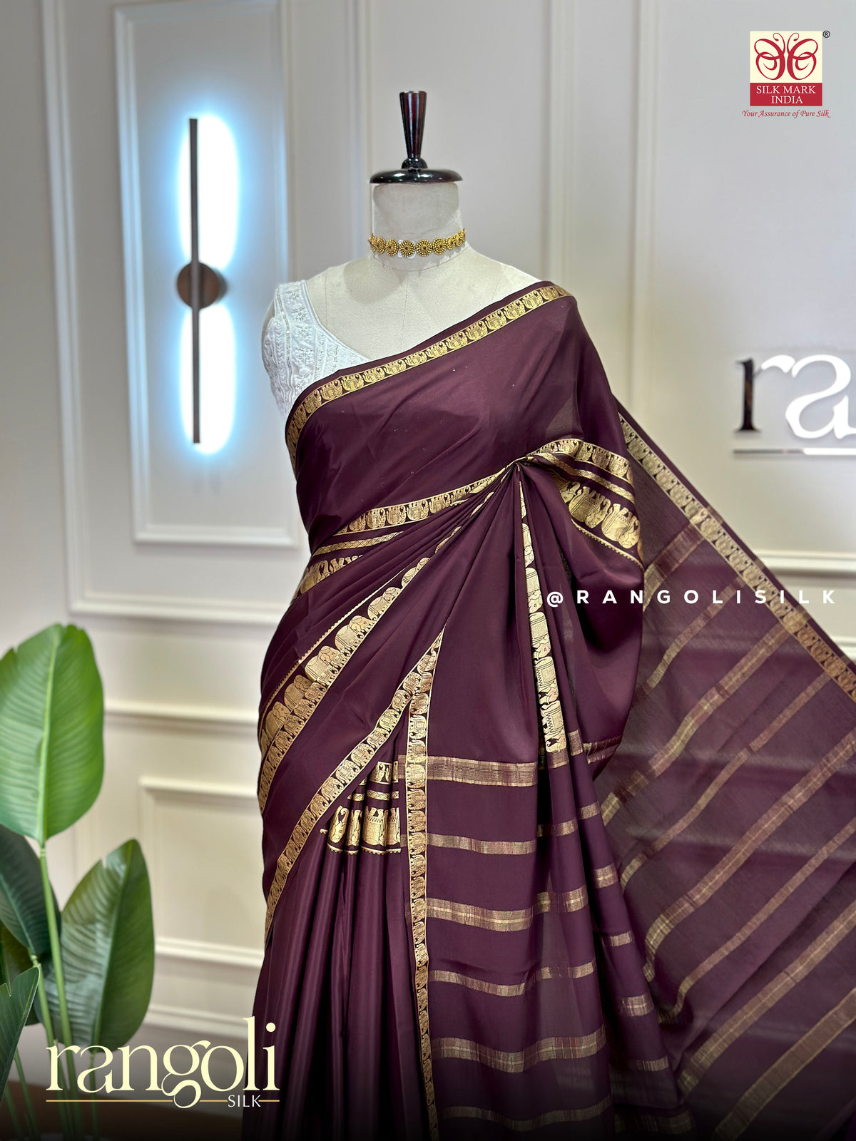 Pure Mysore Crepe Silk Saree with Elephant Border – Silk Mark Certified - Post 1040