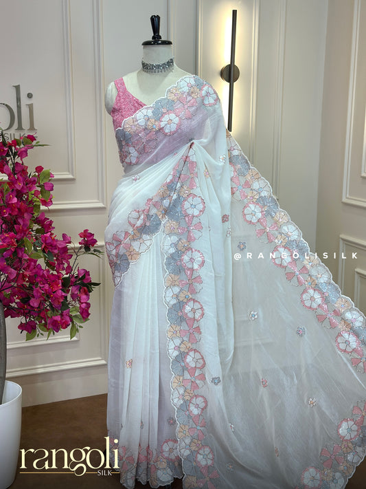 Floral Cutwork Designer Saree with Multi-Color Embroidery & Sequins -  Post 1041