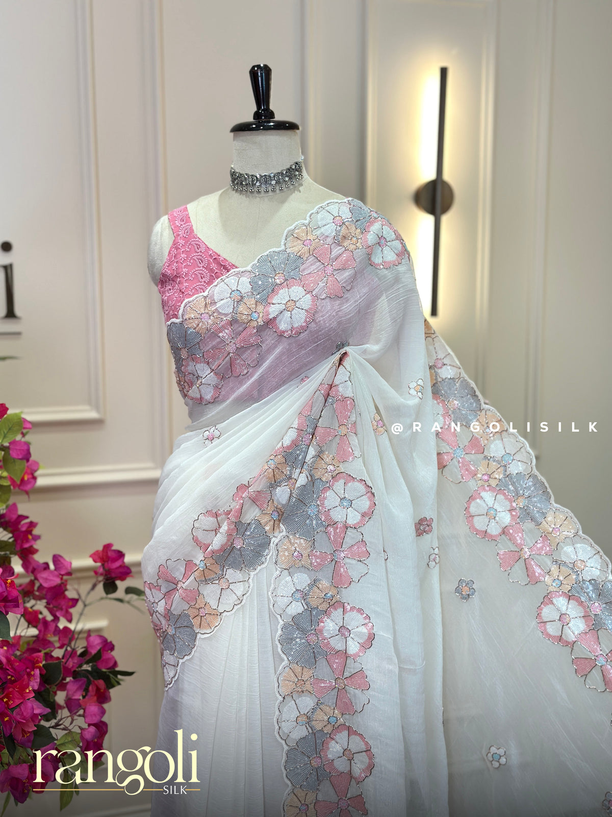 Floral Cutwork Designer Saree with Multi-Color Embroidery & Sequins -  Post 1041