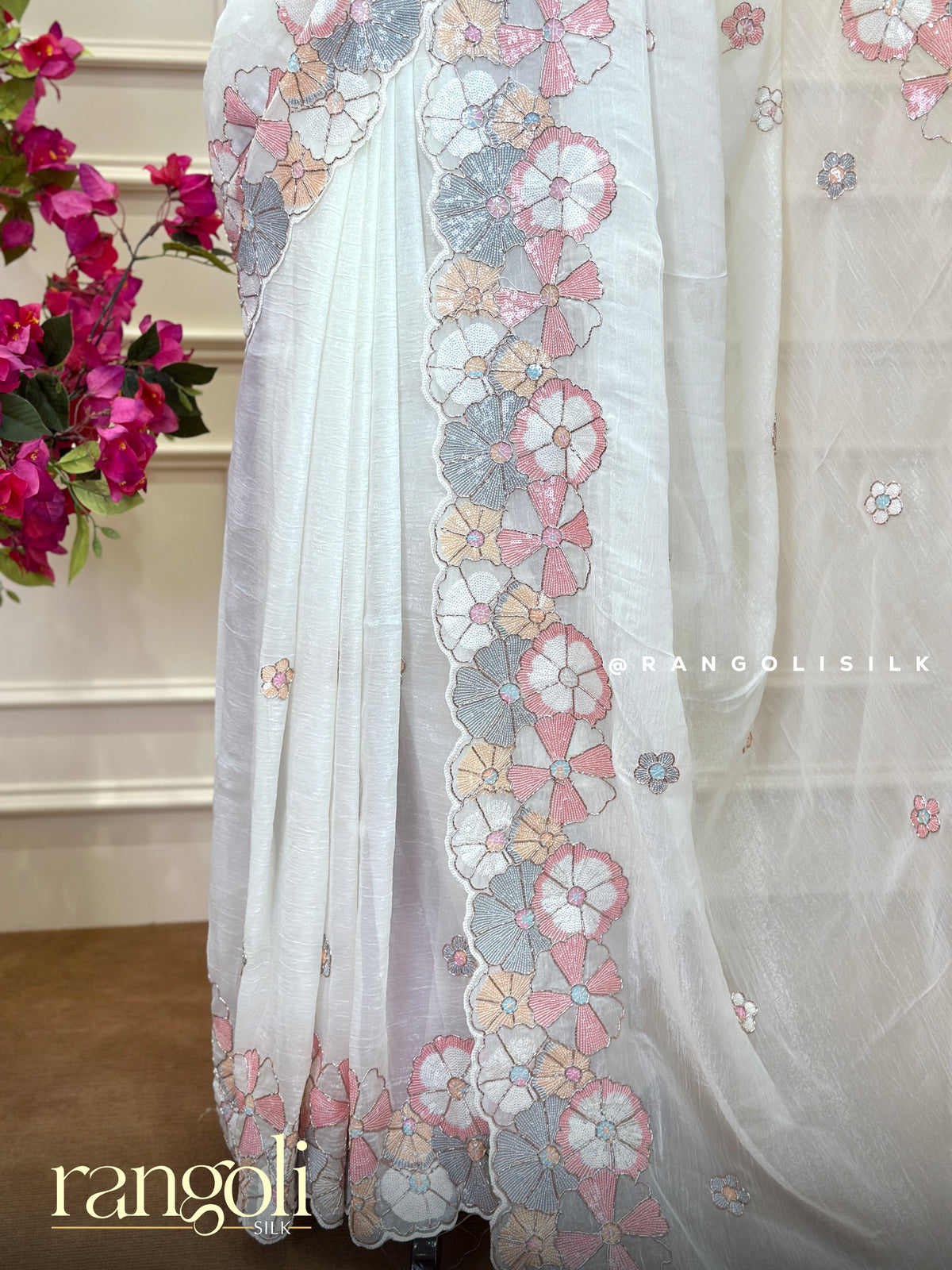 Floral Cutwork Designer Saree with Multi-Color Embroidery & Sequins -  Post 1041