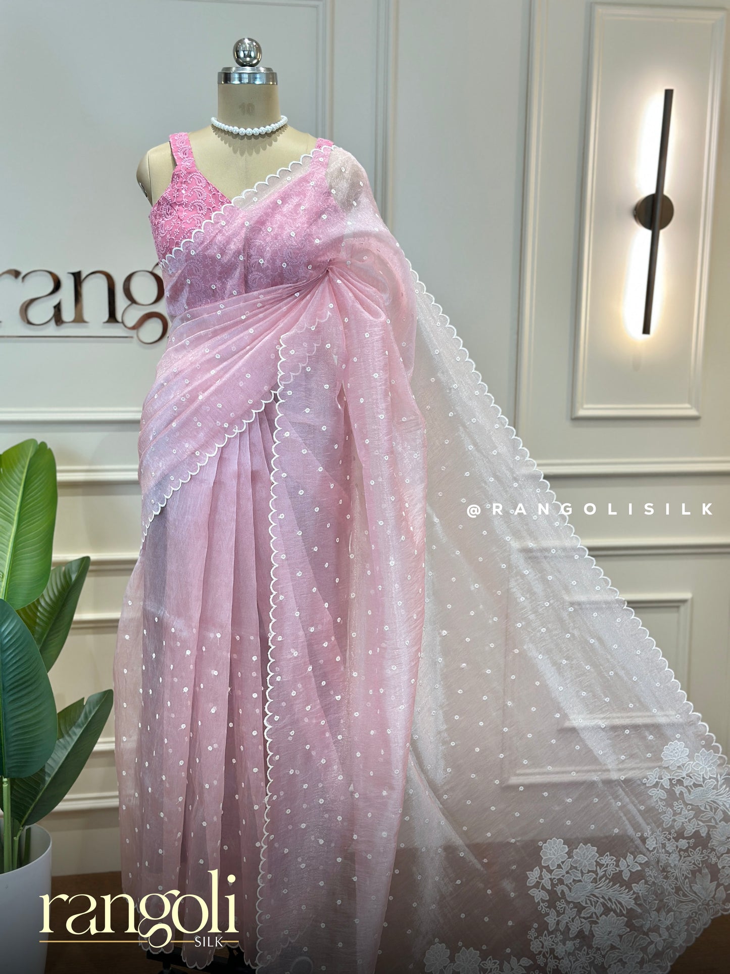 Designer Saree with Sequin Buti Work and Scalloped Embroidered Border - Post 824