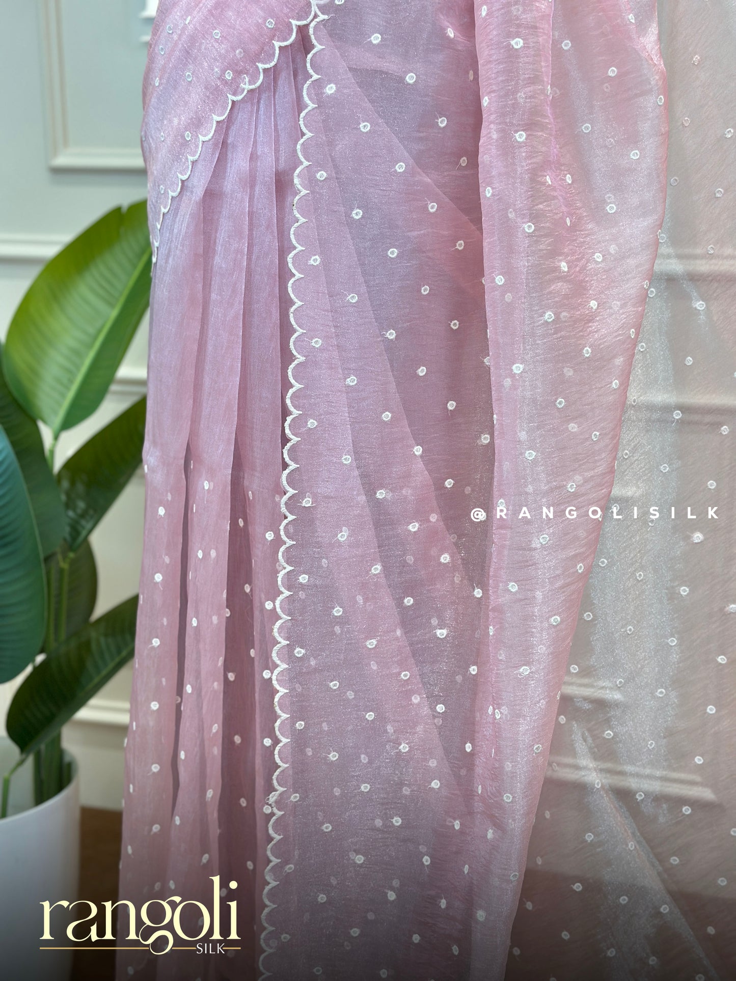 Designer Saree with Sequin Buti Work and Scalloped Embroidered Border - Post 824