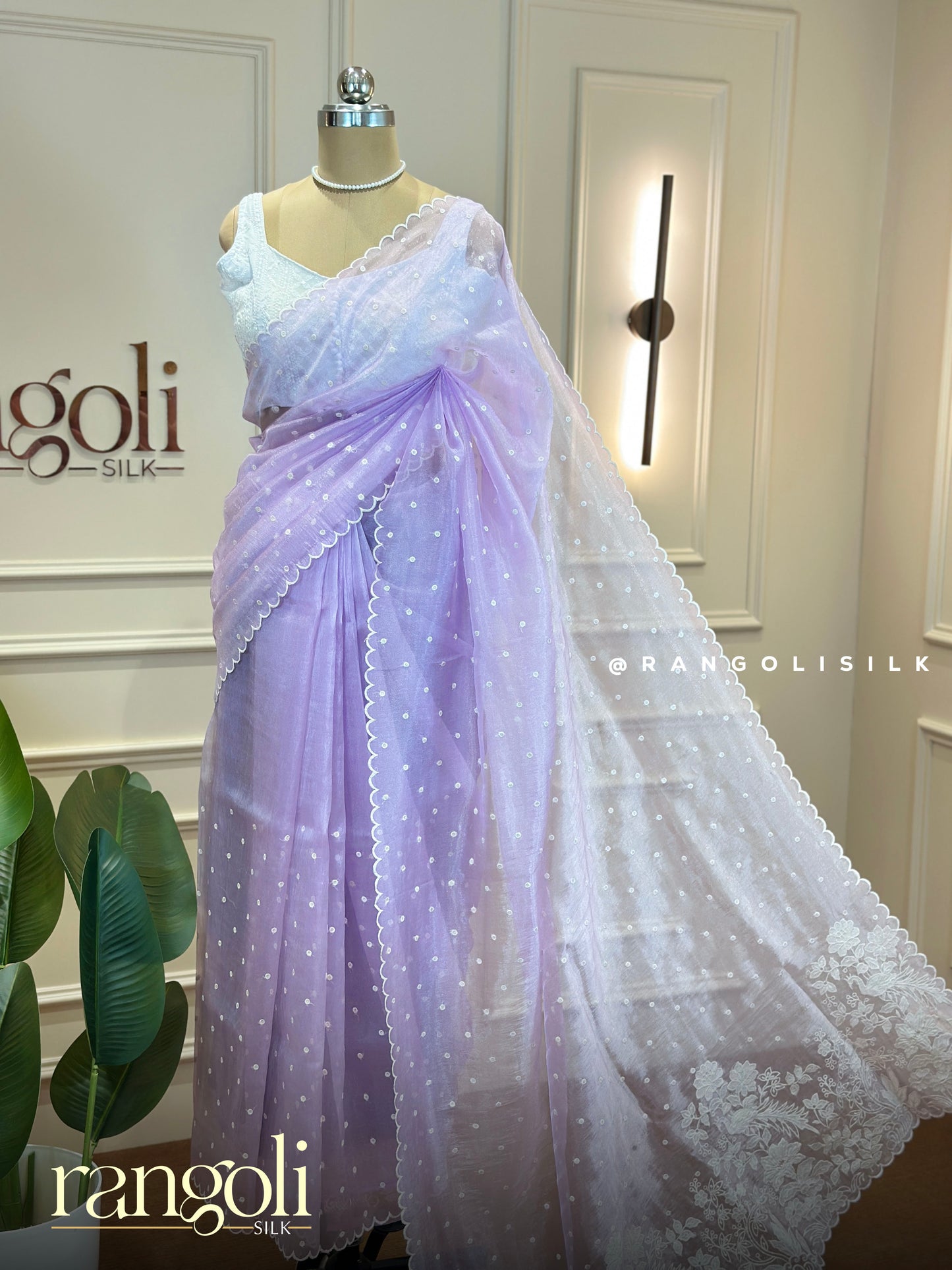 Designer Saree with Sequin Buti Work and Scalloped Embroidered Border - Post 824