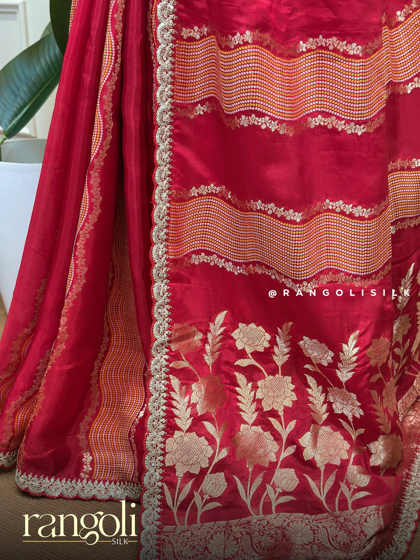 Crimson Red Banarasi Saree with Rich Gold Zari & Traditional Motifs - Post 829