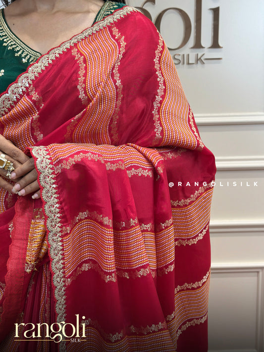 Crimson Red Banarasi Saree with Rich Gold Zari & Traditional Motifs - Post 829