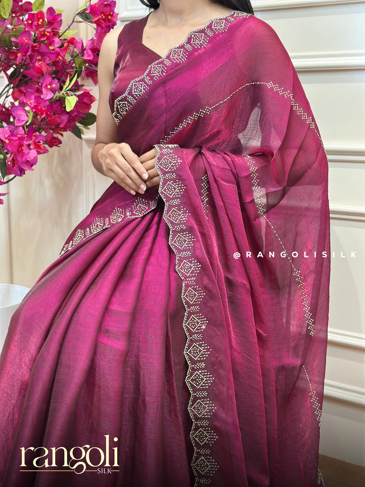 Designer Wine Maroon Saree with Subtle Sheen - Post 825