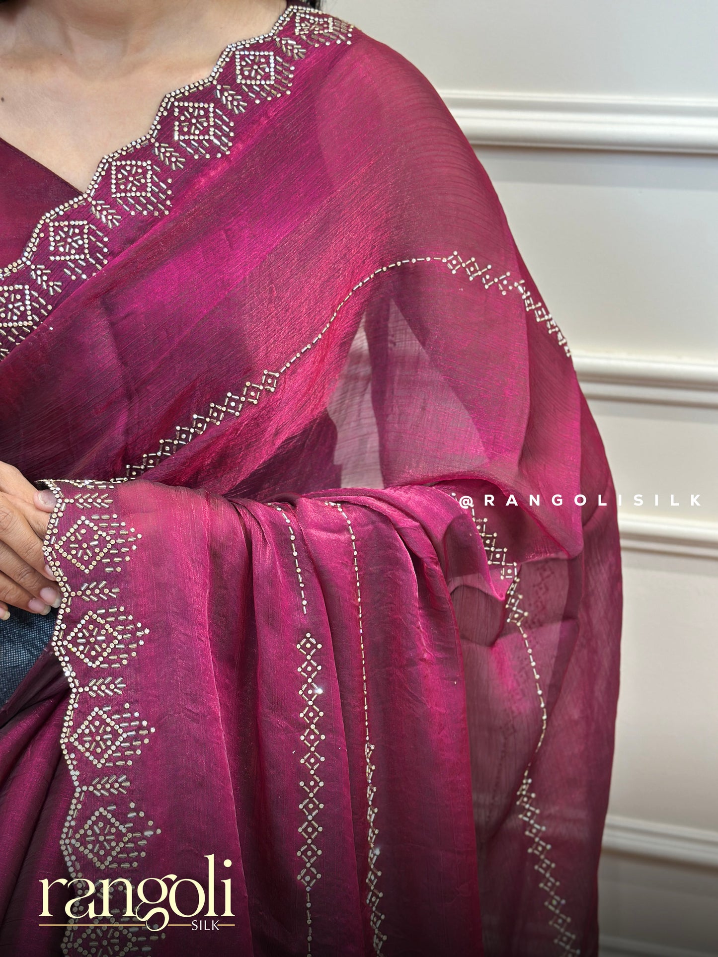 Designer Wine Maroon Saree with Subtle Sheen - Post 825