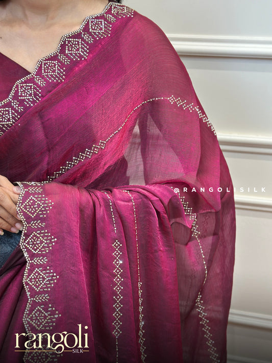 Designer Wine Maroon Saree with Subtle Sheen - Post 825