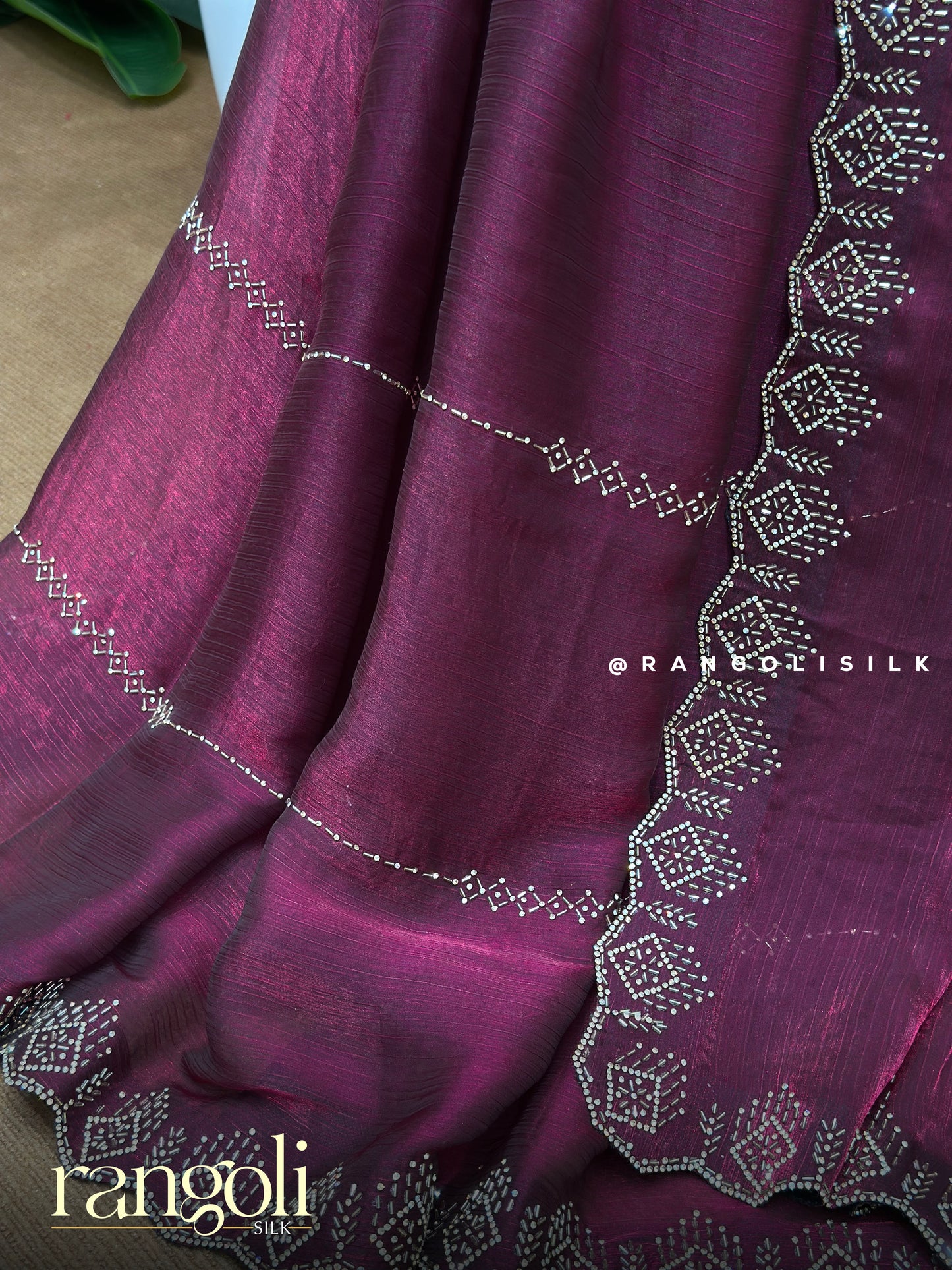 Designer Wine Maroon Saree with Subtle Sheen - Post 825
