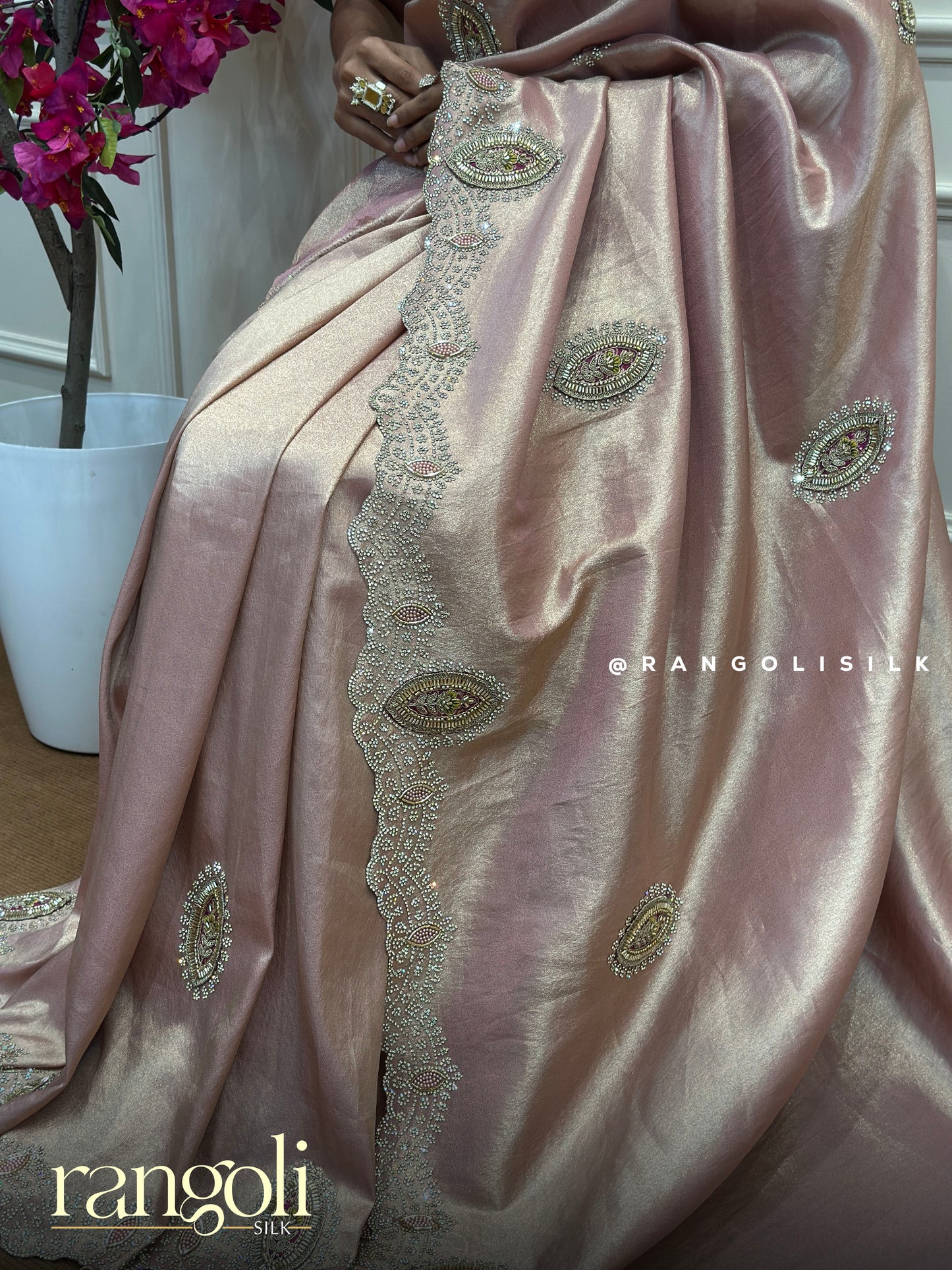 Blush Pink Designer Saree with Zari Embroidery - Post 837
