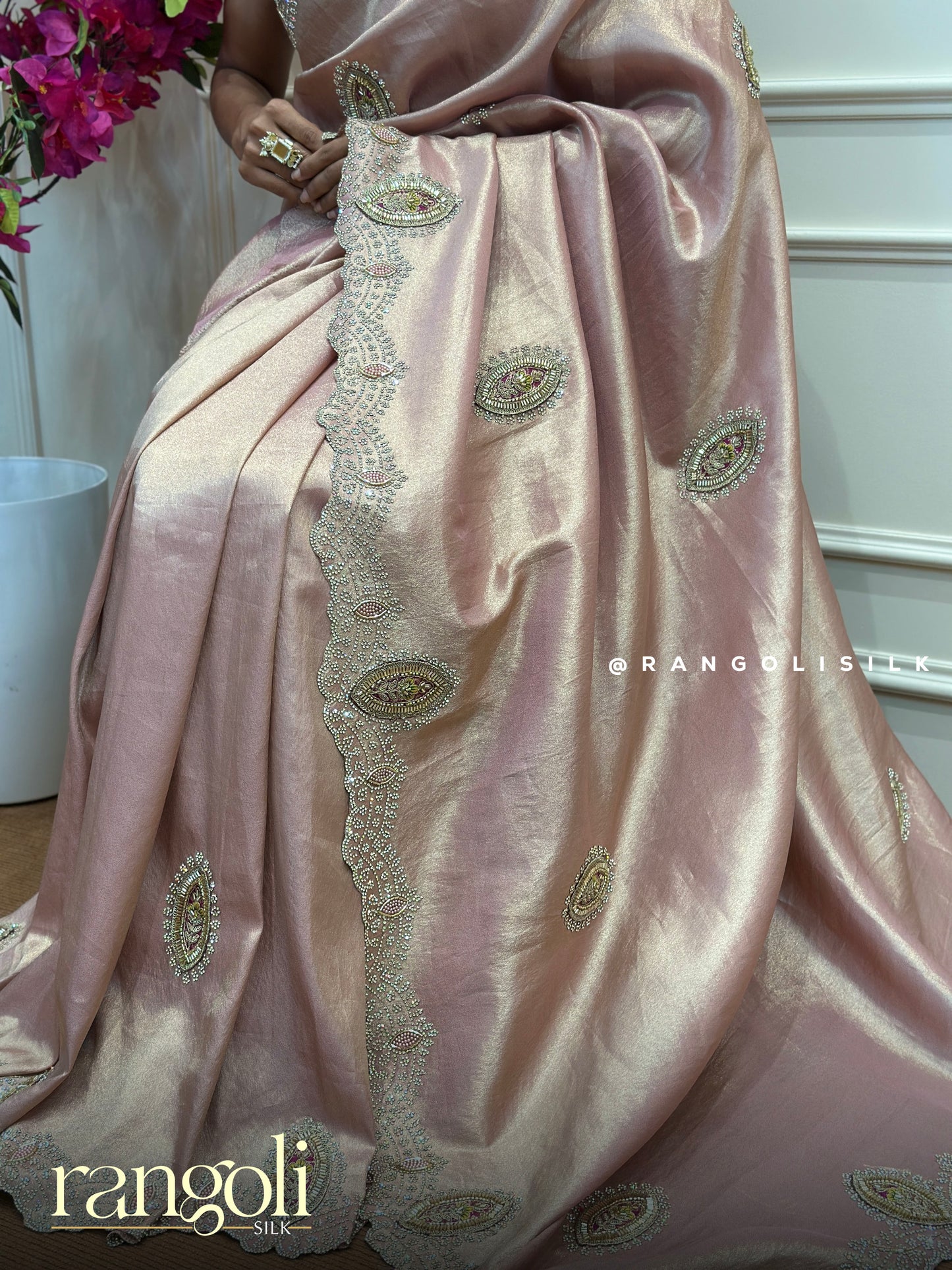 Blush Pink Designer Saree with Zari Embroidery - Post 837