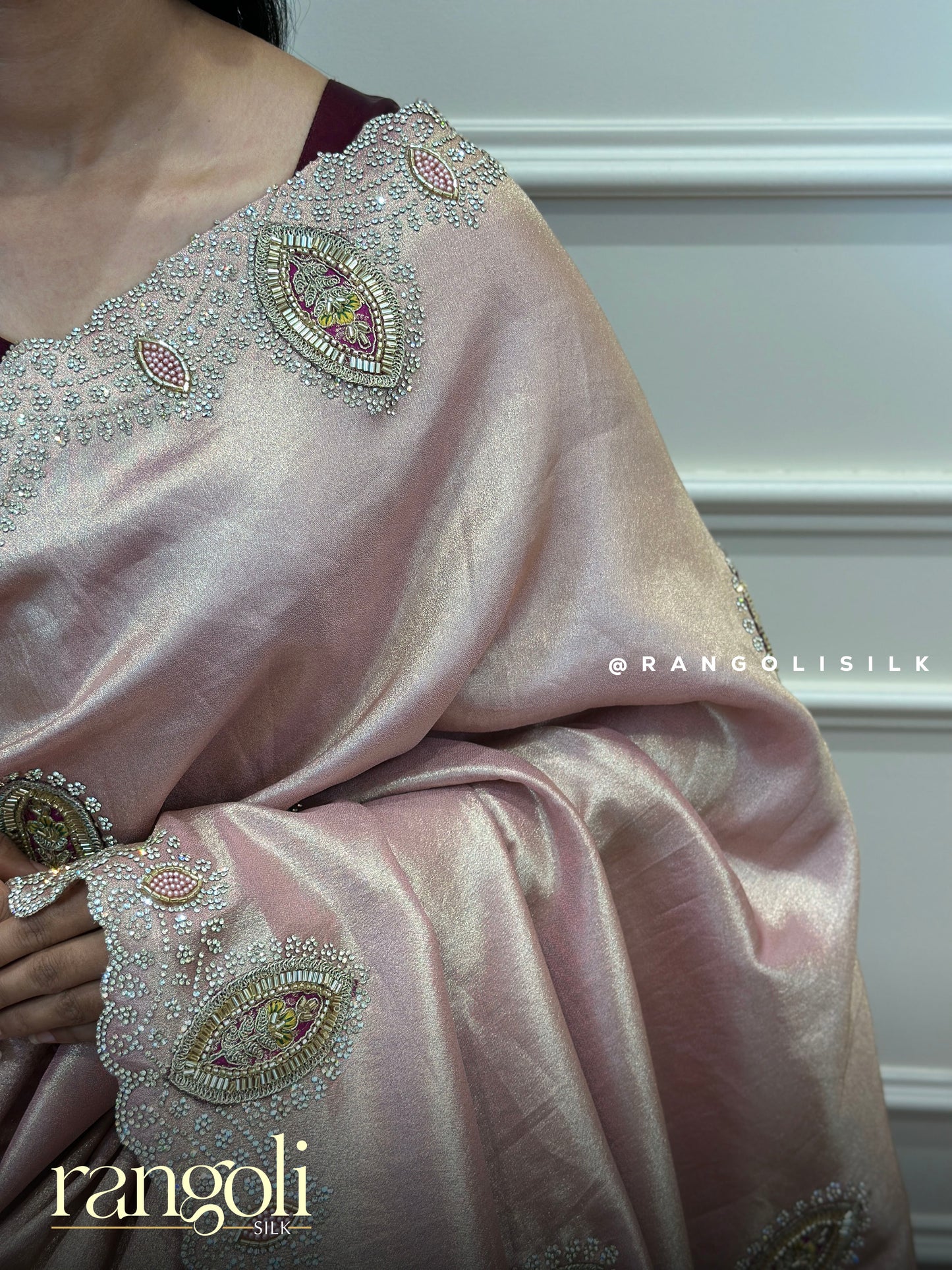 Blush Pink Designer Saree with Zari Embroidery - Post 837