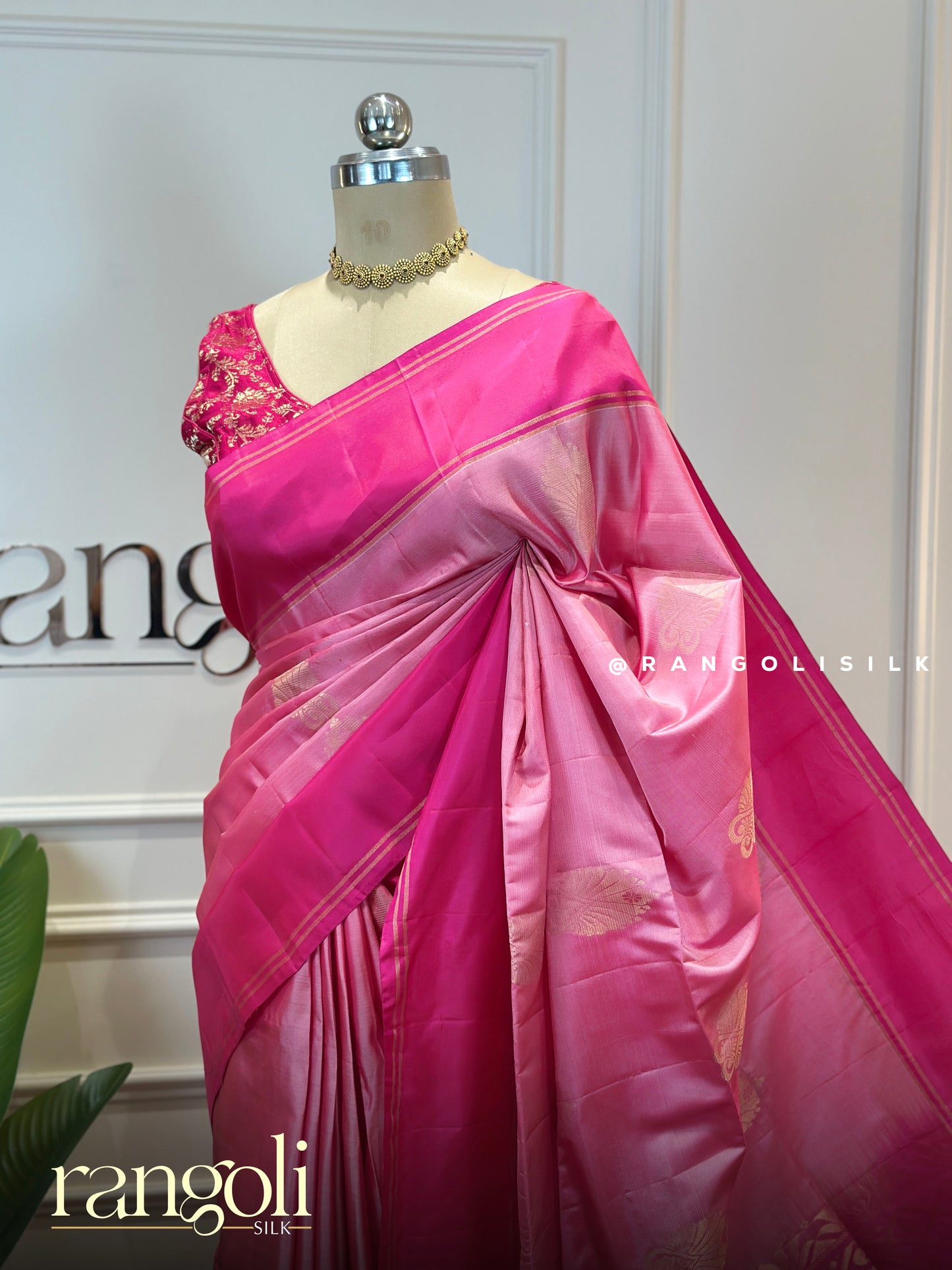 Dual Tone Pink Soft Silk Saree with Gold Zari Motifs - Post 839