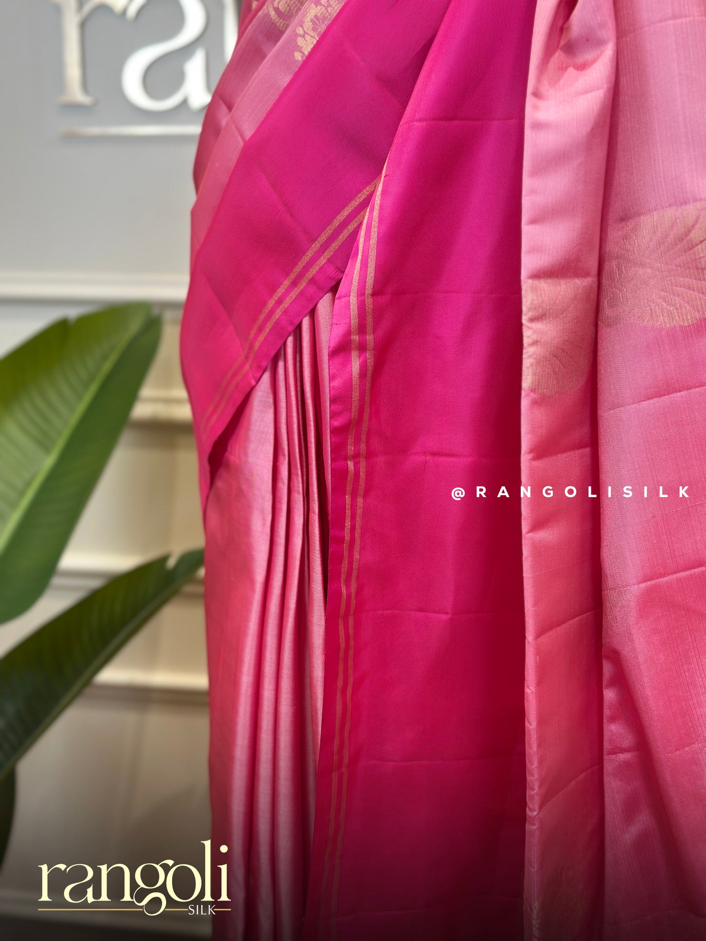 Dual Tone Pink Soft Silk Saree with Gold Zari Motifs - Post 839