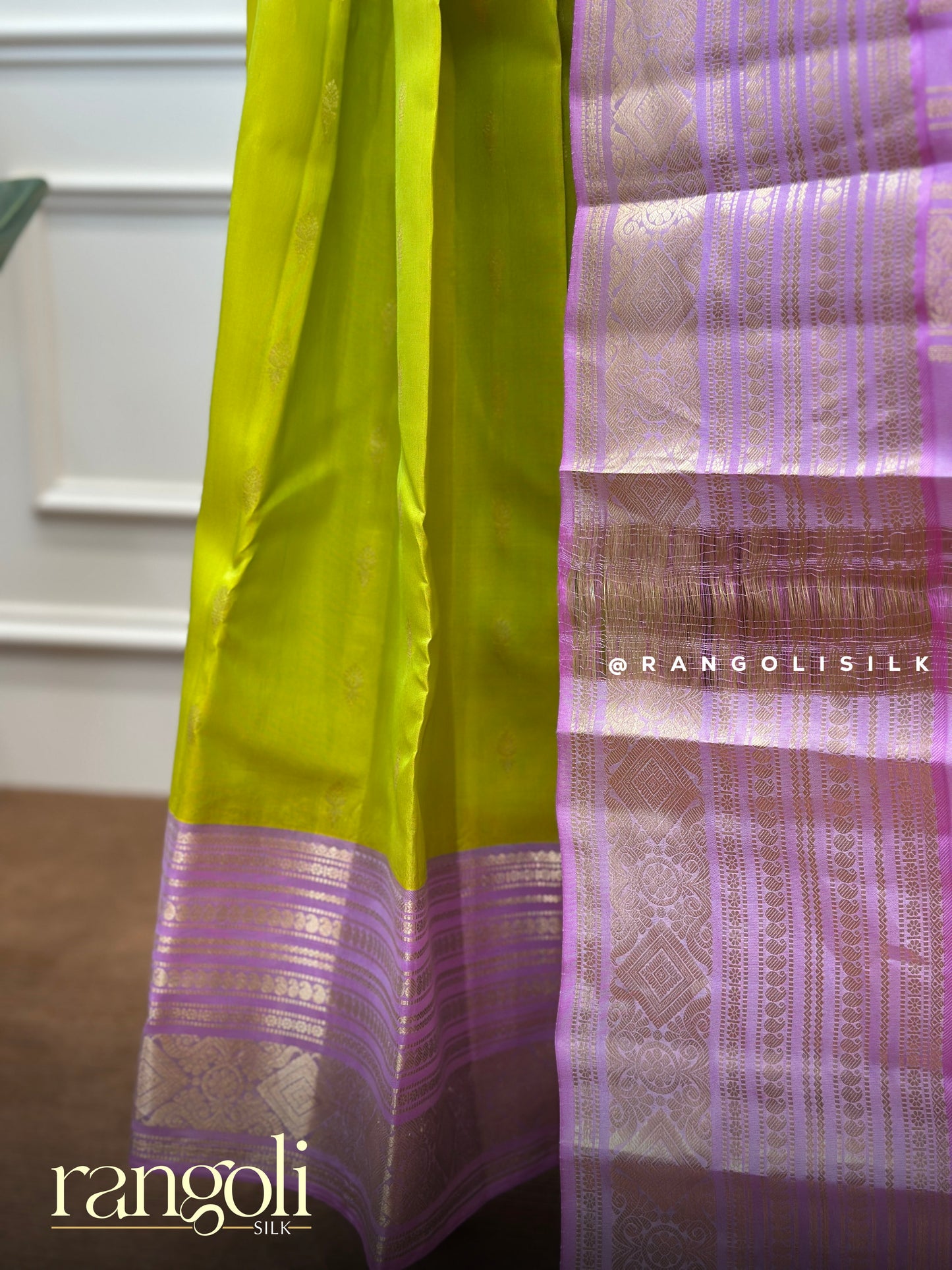 Pure Mix Kanjivaram Silk Saree - Lime Green & Lavender with Zari Work - Post 835