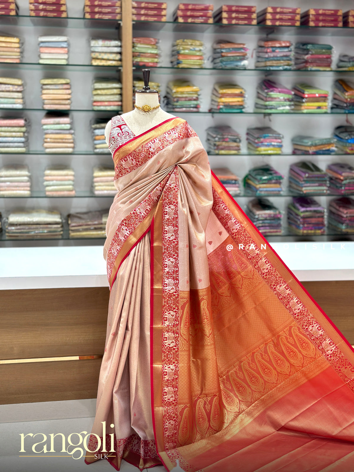Tissue Silk Sarees with Contrast  Border & Rich Pallu - Post 1043