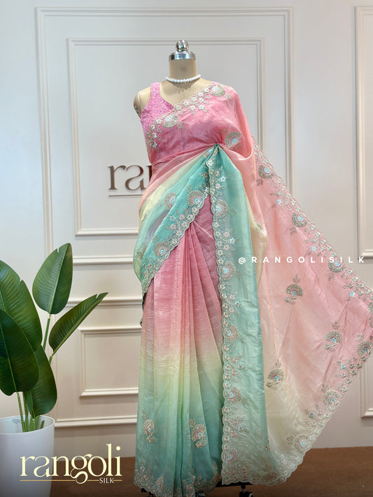 Dreamy Pastel Multicolor Designer Saree - Post 526