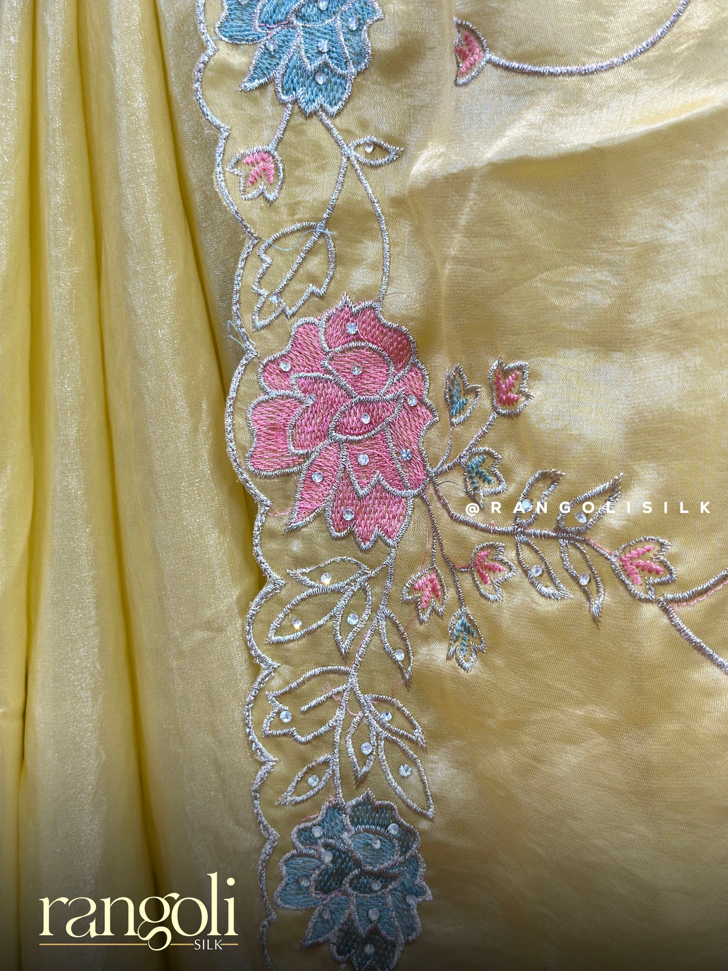 Pastel Yellow Floral Embroidered Designer Saree - Post 831