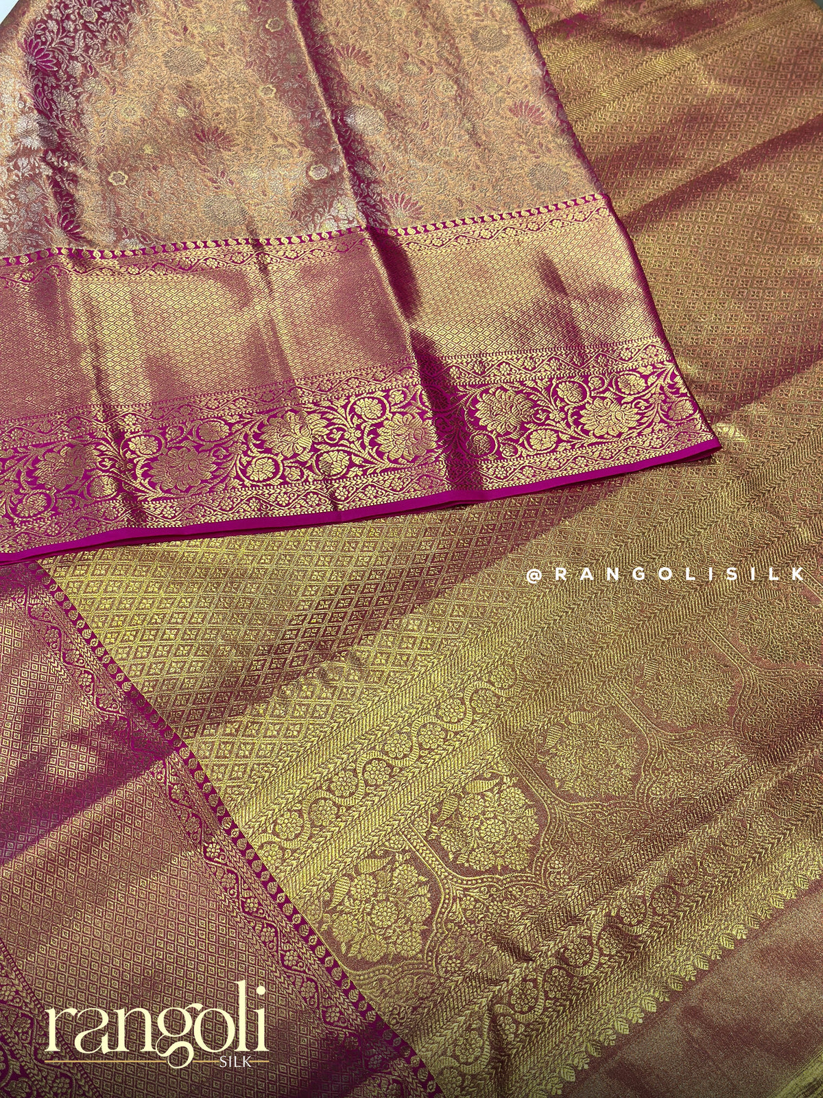 Pure Half Tissue Silk Bridal Saree with Gold Zari Border and Rich Pallu - Post 1045