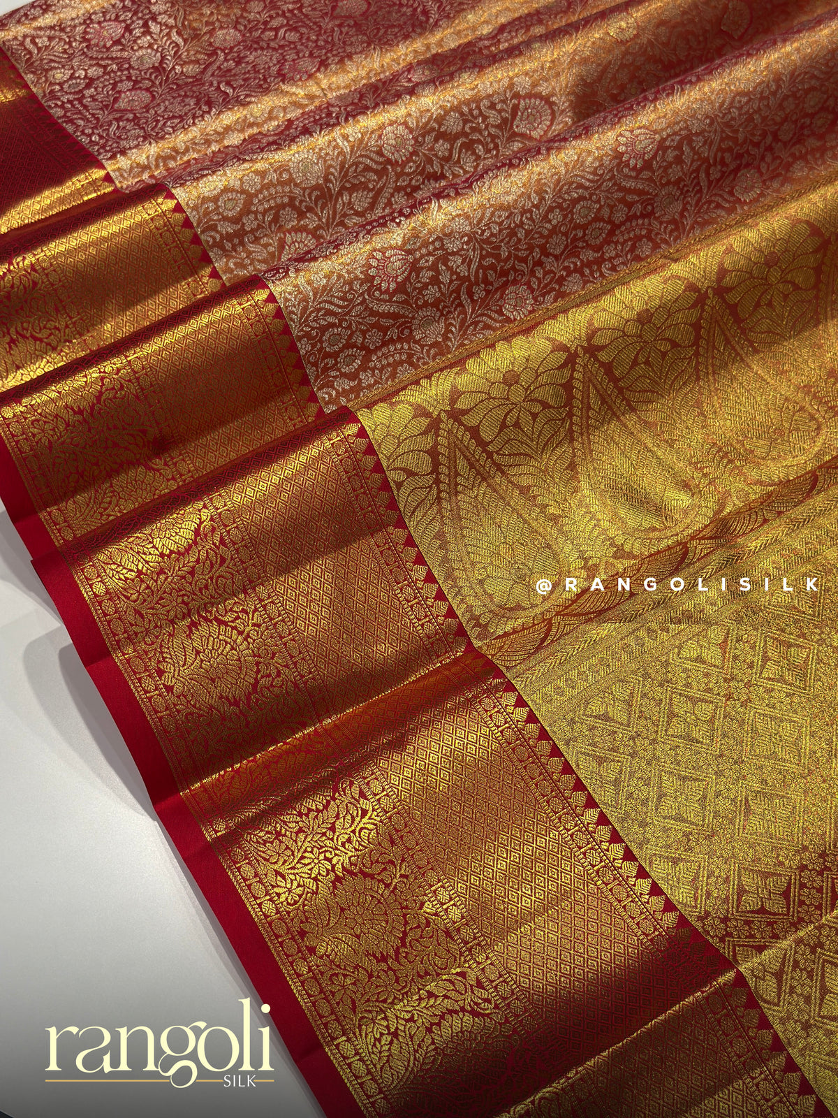 Pure Half Tissue Silk Bridal Saree with Gold Zari Border and Rich Pallu - Post 1045