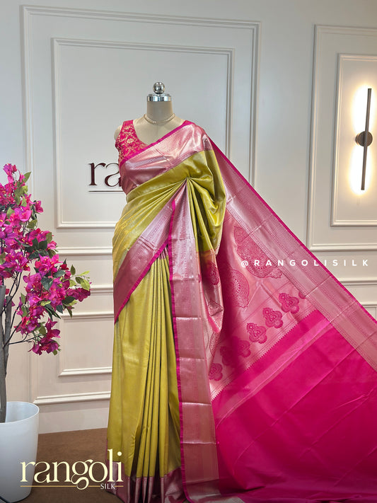 Elegant Semi Kanjivaram Silk Saree with Rich Zari Borders & Intricate Motifs - Post 528