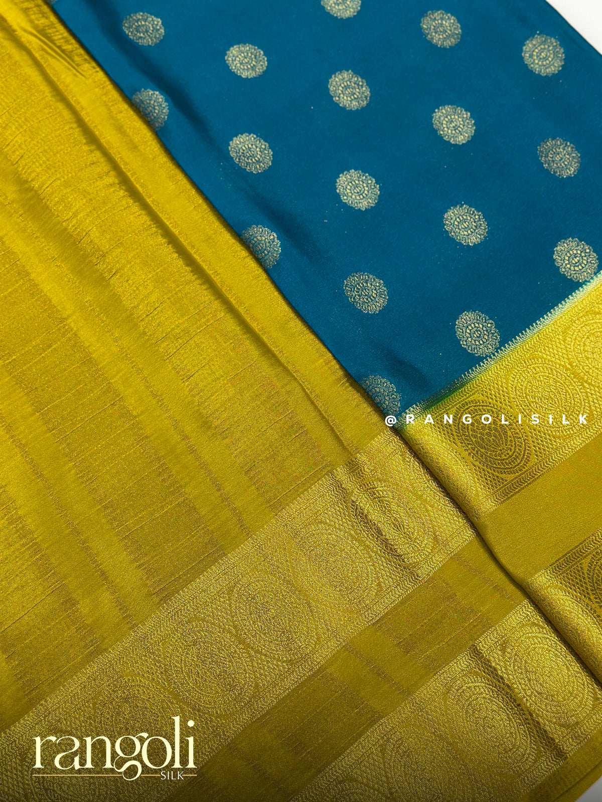 Semi Mysore Crepe Silk Saree with Gold Zari Buttas & Contrast Bentex Border - Post 1042